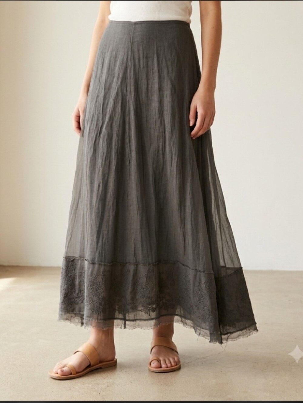 Jigsaw High-waisted A-line Maxi Skirt Semi-sheer Overlay Embroidered Trim Size 8